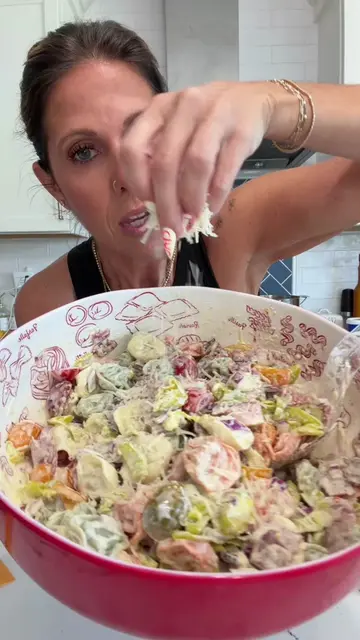 All the cool kids double dip #pastasalad #recipes #pasta #Foodie #cooking 
