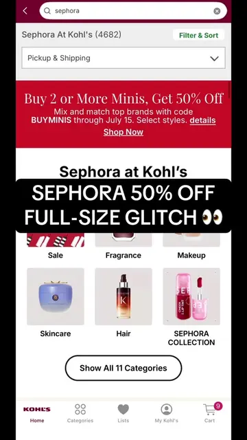 Sephora at Kohl’s glitch alert! 👀 The Buy 2 or More Minis, Get 50% Off promo is