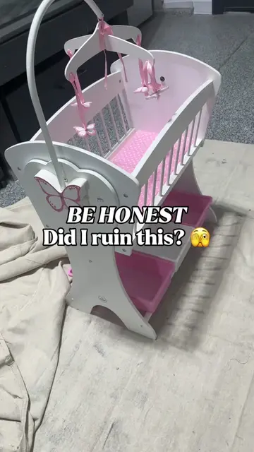 Did I ruin this thrifted baby doll cradle or make it 100x better? 🤭💕 #diythrif