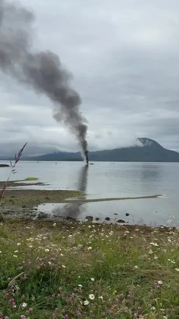 Boat fire close to Buggy’s Beach, Ketchikan, Alaska. Coast guard trying to put o