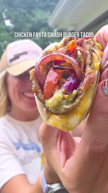 These Chicken Fajita Smash Burger Tacos might be my new favorite Blackstone reci