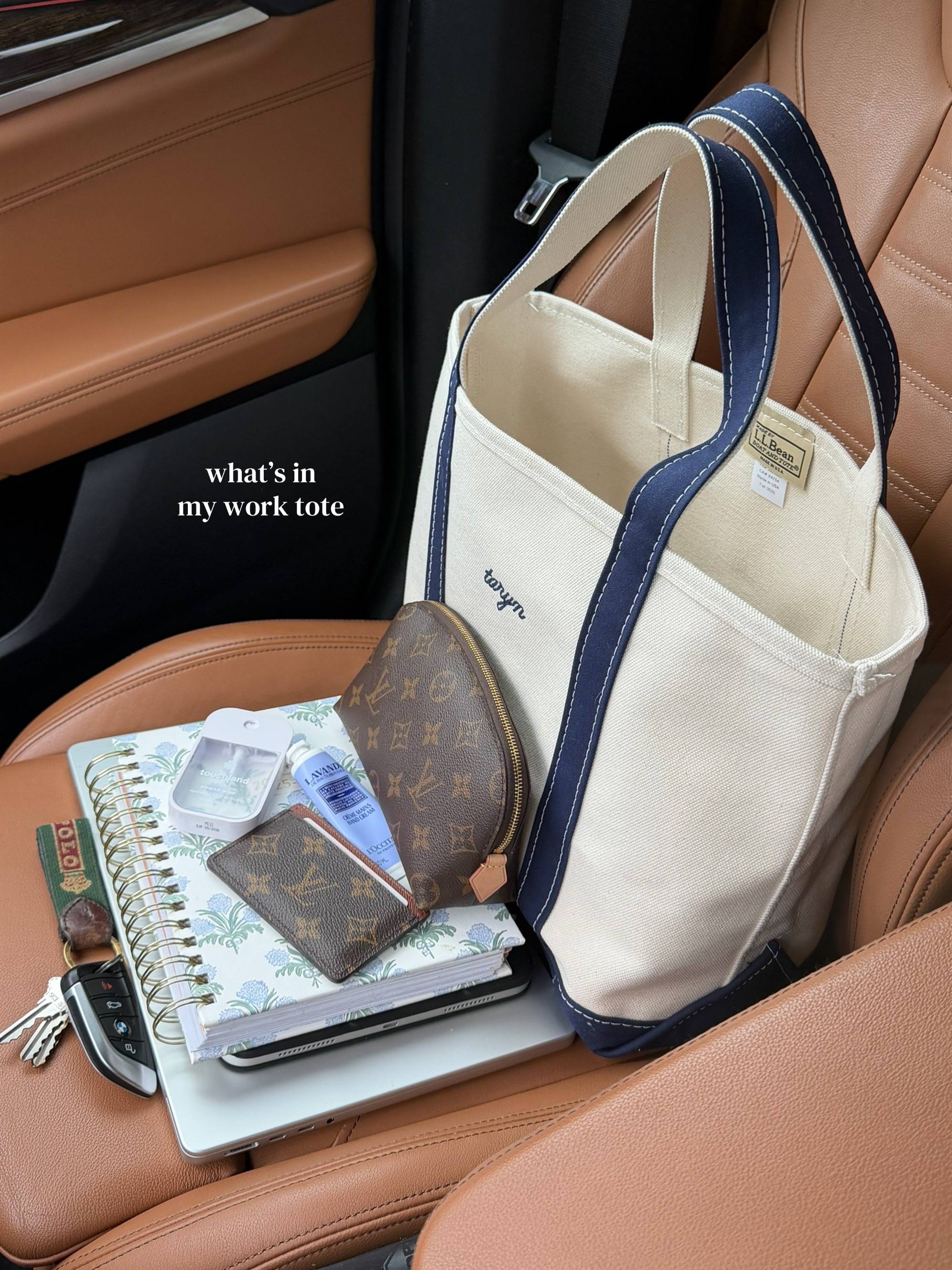 Carrying my daily essentials in the L.L. Bean Navy Boat and Tote (medium). Class