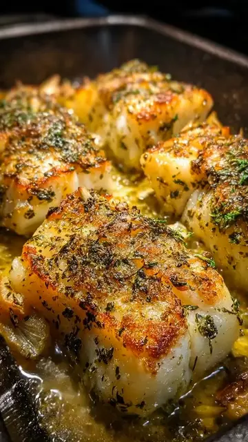 garlic herb butter baked cod
 ingredients:
 cod fillets
 butter
 garlic
 ......
