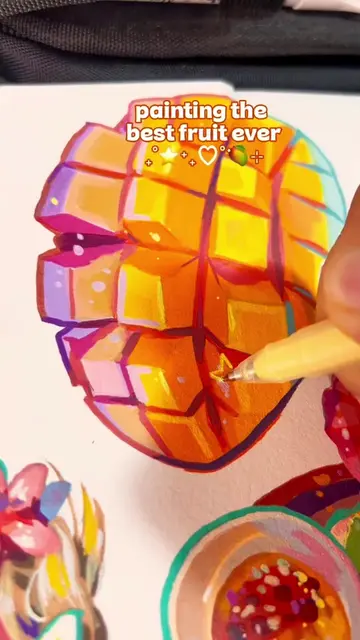 the reason why I love summers 🥭 Sketchbook ideas: painting mango with acrylic m