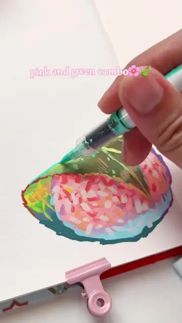 my favourite color combo 🌸☘️ sketchbook ideas: painting sakura mochi with acryl