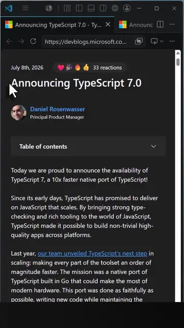 🚀 10x Faster Typescript in VS Code! TypeScript 7.0 is here, a 10x faster native