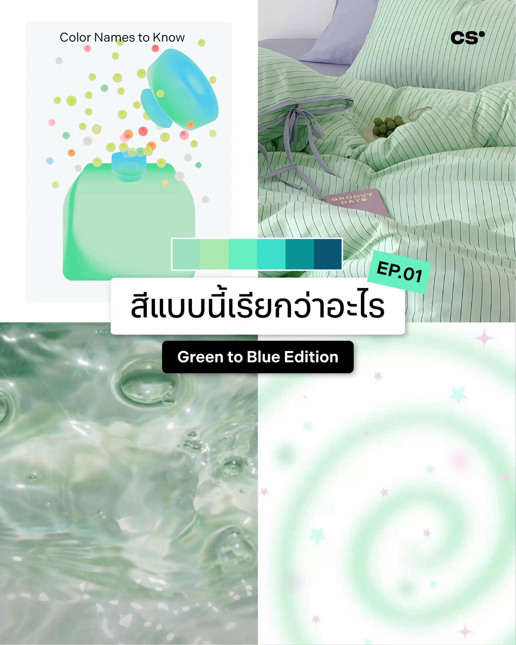 สีเขียวอมฟ้าที่เราเห็นกันบ่อยๆ มีชื่อเรียกต่างกันตามน้ำหนักและโทนของสี 🎨 ตั้งแต