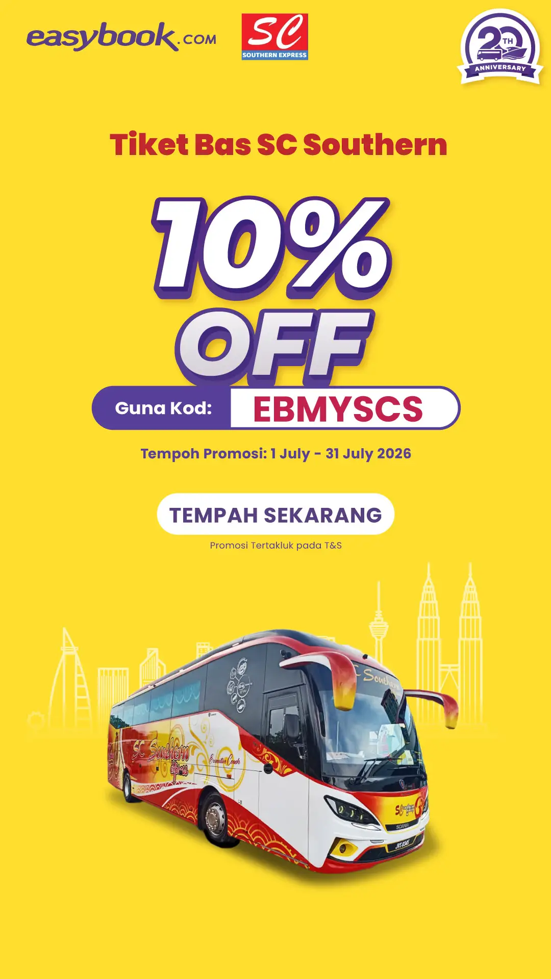 Perjalanan lebih selesa, harga lebih berbaloi! Tempah tiket SC Southern di Easyb
