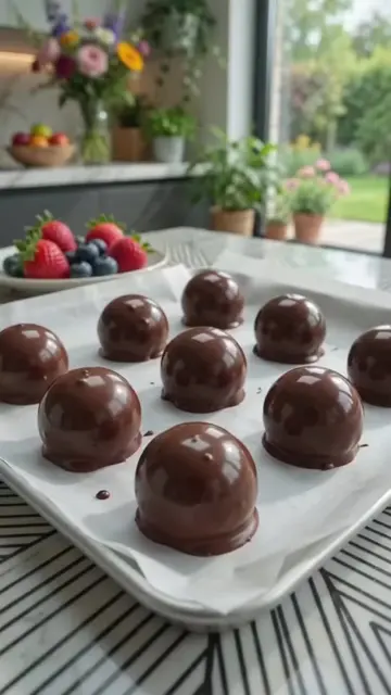 Creamy chocolate coated blueberry yogurt balls made with mashed blueberries Gree