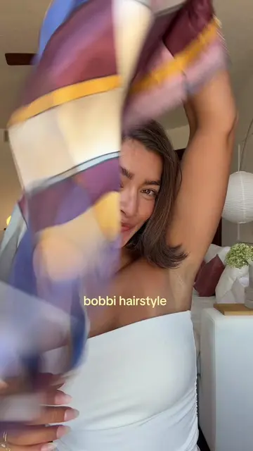 trying out this scarf hack on bobbi 🤏🏽 #bobhair #bobbi #shorthair #shorthairst