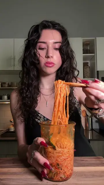 Spicy Korean cold noodles!!  Sauce: 2-3 tbsp gochujang 1 tbsp gochugaru 2 tbsp s