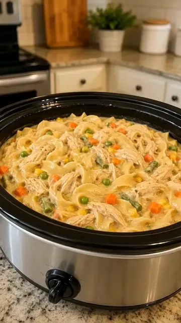 Crockpot Chicken Pot Pie Pasta
 Ingredients:
 2 boneless chicken breasts
 2 cans