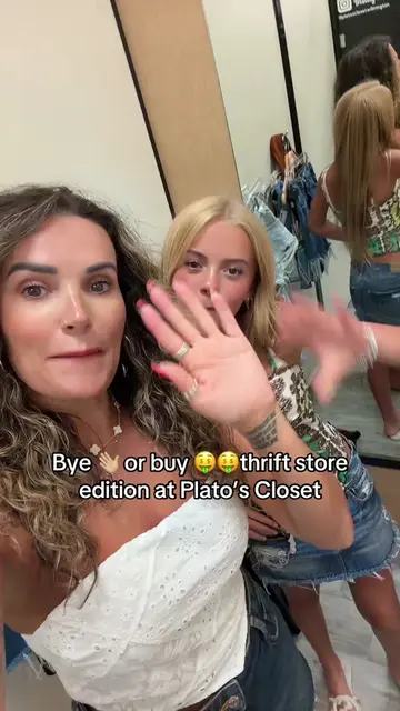 Bye👋🏼or buy🤑thrift store edition @Plato’s Closet obsessed with our finds!!! #