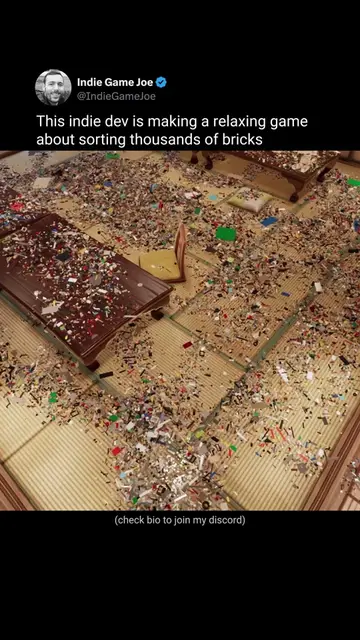 A cozy first-person sim where you sort an impossible pile of bricks and swoosh y