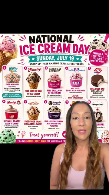National ice cream day Sunday, July 19 Bogo and free ice cream all day long! #cr