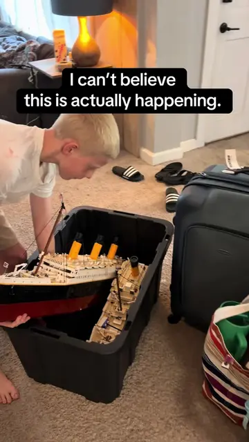 He really thinks the LEGO Titanic is going on vacation with us…Should the Titani
