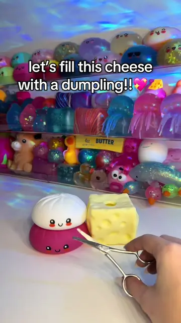 Filling a cheese squishy with a dumpling!! #needoh #squishy #fidgettoys #asmr 