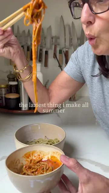The laziest sauce of the summer tomato + garlic confit. Blitzed into a sauce tha
