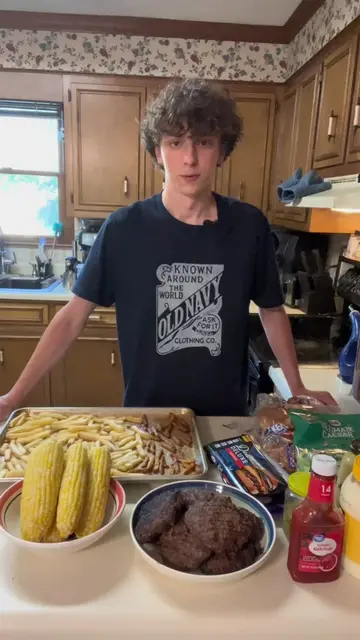 Cooking dinner for my family: Burgers, Fries, Corn  #creatorsearchinsights #what