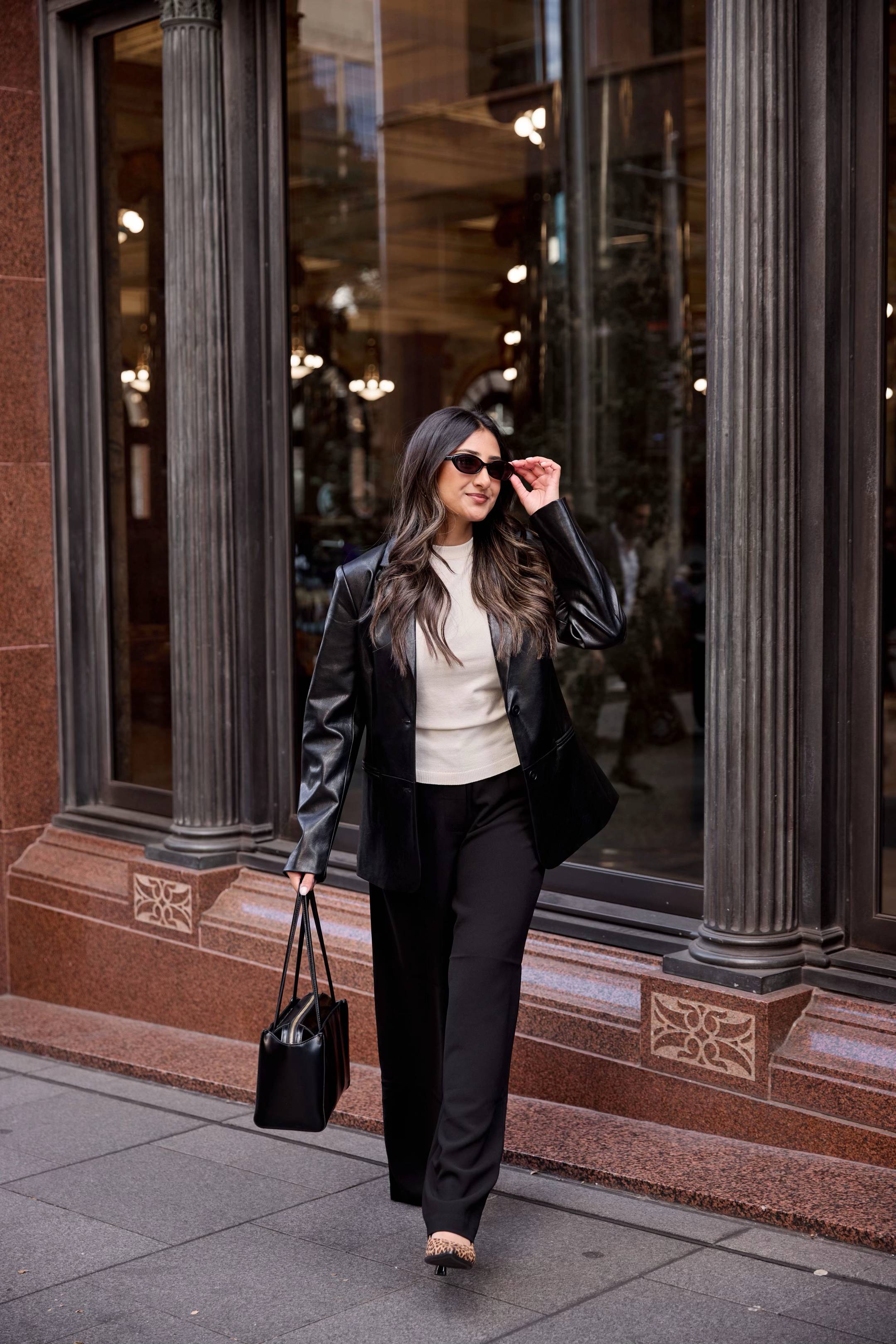 Proof that a leather blazer takes you anywhere, day or night. Styled by @shreeya