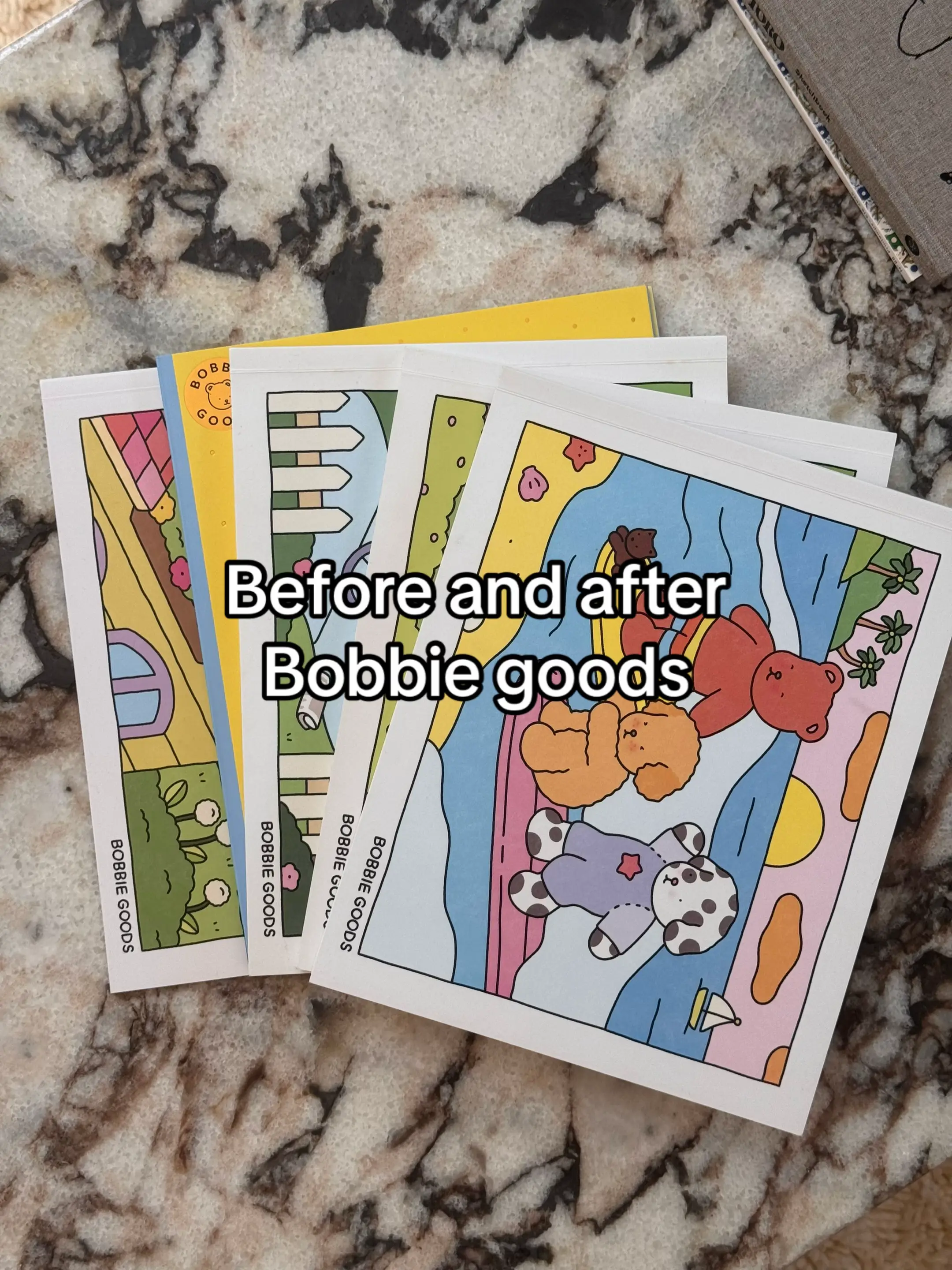 Some before & afters of my Bobbie Goods pages⭐️🧸🩷 #bobbiegoods #cutecoloring #