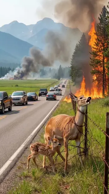 A man rescues a mother deer and her fawn who were trapped in barbed wire on the 
