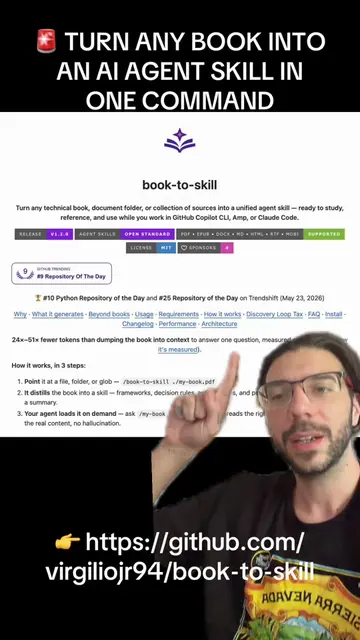🚨 TURN ANY BOOK INTO A CLAUDE SKILL IN ONE COMMAND book-to-skill turns any book