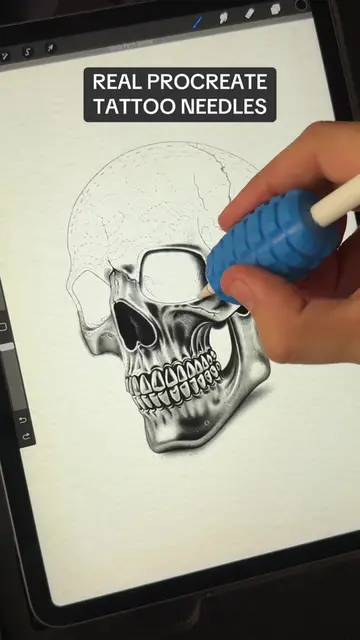 Skull tattoo design with Procreate tattoo brushes. Tattoo artist tools. #procrea