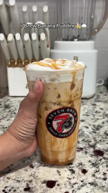 This was requested by @caitlin a 7 Brew extra sweet Iced blondie add banana, cup
