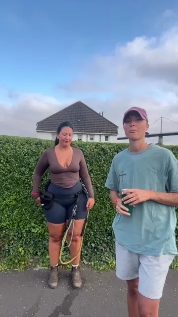 The real question is... who's more tanned 😂 #dogwalkinglife #wlw #fitcheck #OOT