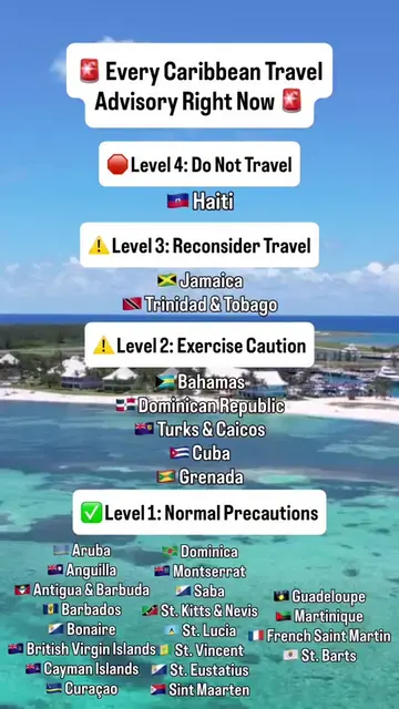 🚨 Every Caribbean travel advisory right now. From Level 1 (Exercise Normal Prec