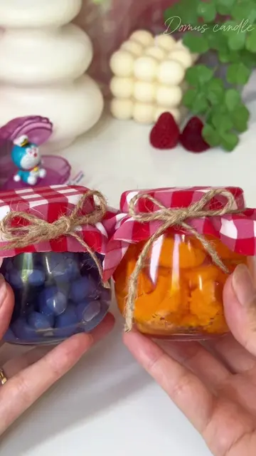 Mini jam candle 🍯🫐🍊 #candle #asmr #DIY #homedecor 