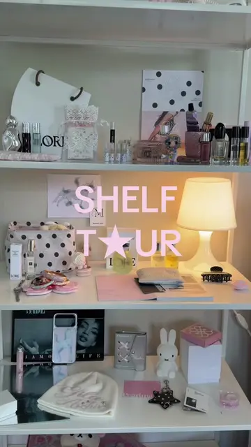 A detailed shelf tour 🍧🪽⭐️(I need to dust my shelf lol)  #pinkaesthetic #room 