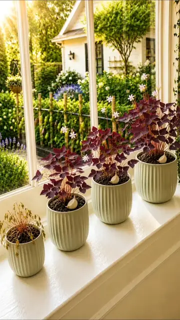 Growing Oxalis triangularis | Garlic Trick 🌿🧄 Follow for more cozy gardening v