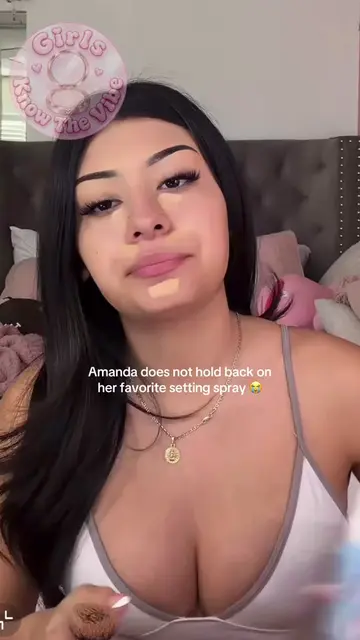 Amanda does not hold back using her setting spray, she uses it to blend her foun