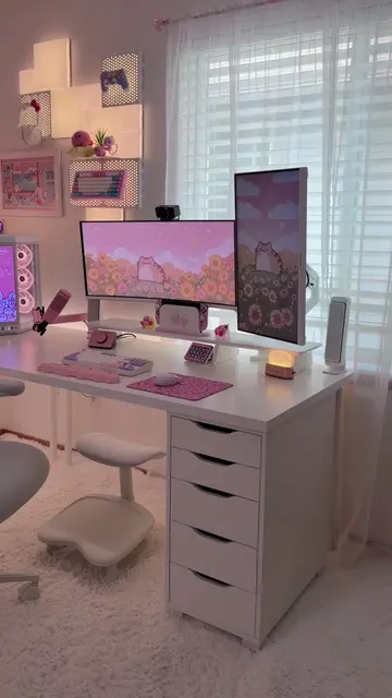 Peaceful vibes ✨🌷 #GamingSetup #pcsetup #cozygaming #cozydesksetup #gamingroom 