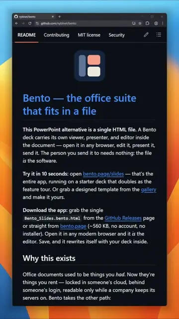 Bento is a PowerPoint alternative where the presentation and its editor live ins