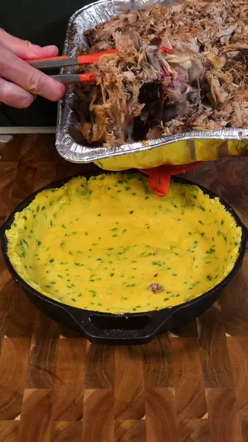 BBQ PIE  (Makes one 12-inch pie) Pulled Pork: 5 lb bone-in pork butt, 1/2 cup ye