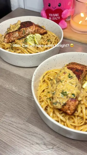 Creamy Lemon Garlic Salmon Pasta Easy dinner idea Recipe(adjust all seasonings t