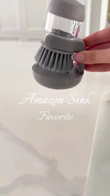 Soap dispenser and dish brush in one ✨ #dishsoap #amazonhome #kitchenfinds #clea