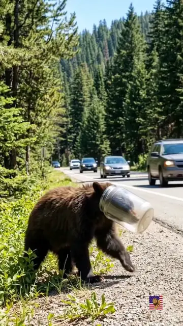 A woman comes to the rescue of a baby bear whose head was stuck in a jar 🥹❤️❤️#