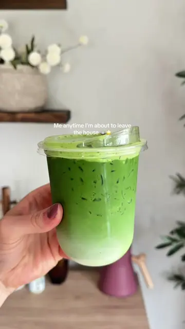 Matcha to go🍵⭐️ Recipe: - 3-4g matcha  - 2-3 oz water  - 1 tbsp lavender syrup 