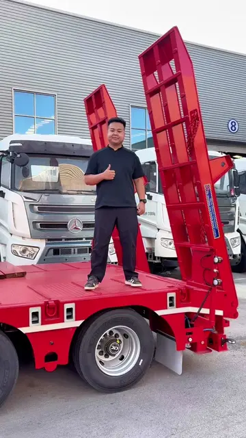 Low-bed semi-trailer, made of high-quality steel, featuring strong load-bearing 