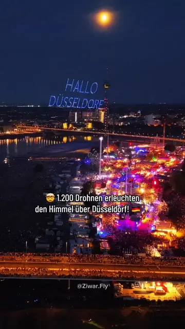 Die spektakuläre Drohnenshow über der Düsseldorfer Rheinkirmes mit 1.200 Drohnen
