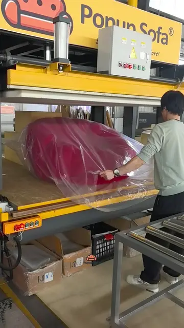 Watch a sofa get compressed — slowly. 📦 We're the source factory — custom sizes