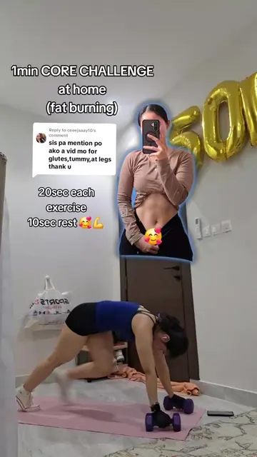 Replying to @ceeejaaay10 for tummy/core po.. 1min CORE WORKOUT at home,, no GYM?