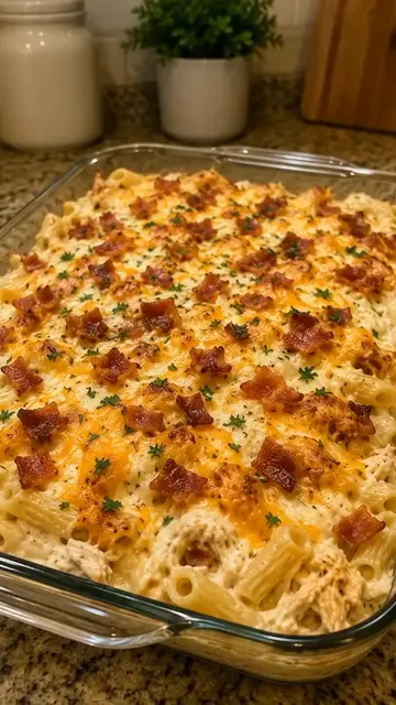 Crack Chicken Casserole
 Ingredients:
 3 cups cooked shredded chicken
 12 oz pas