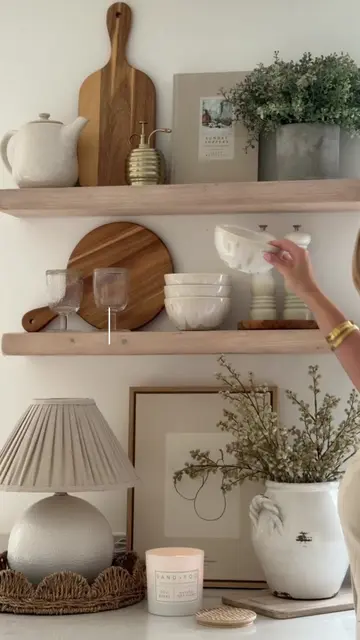 Refreshed the kitchen shelves 🫶🏻🌿🍽️🤎 #shelfstyling #kitchendecor #kitchensh