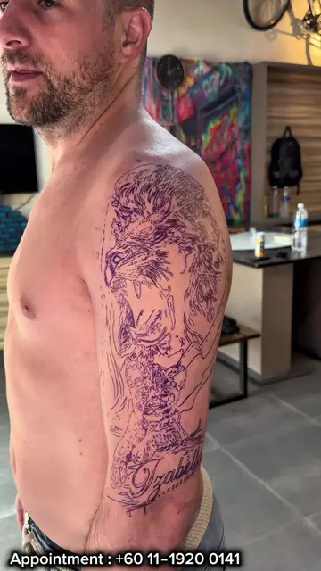 CELESTE INK SKOOL STUDIO Artist : Akash #sleevetattoo #liontattoo  #besttattoosh