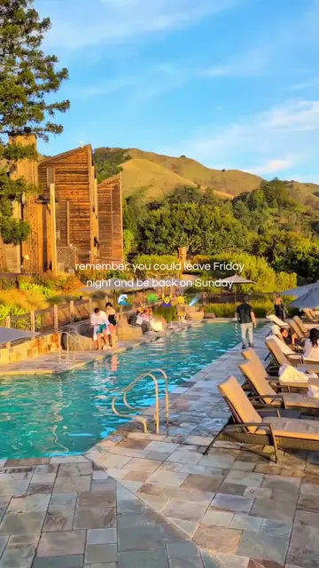 serene Japanese hot baths, infinity pools overlooking the redwoods, fine dining 